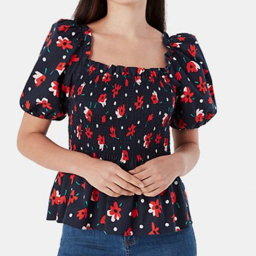 Kate Spade Whimsy Floral Puff Sleeve Top size XL